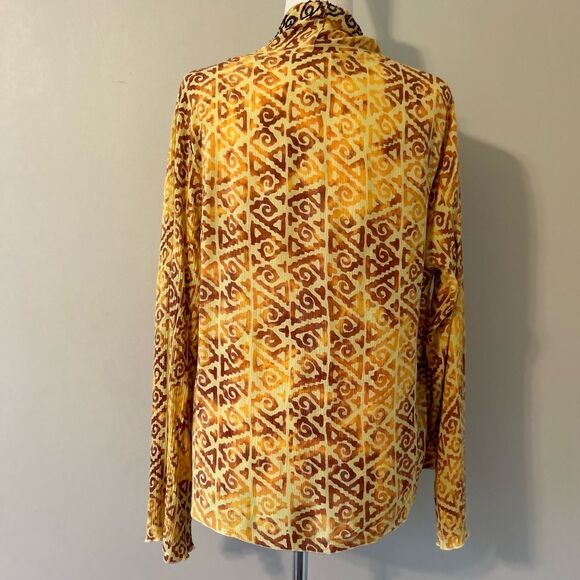 Soft Surroundings Open Front Blouse Aztec Beaded Cardigan Topper Crinkle Size M - Picture 2 of 8